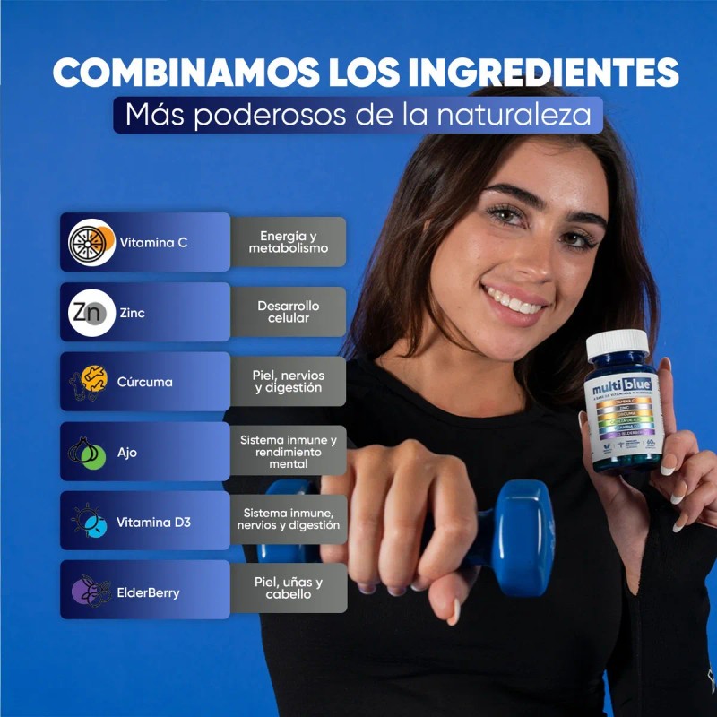 Multivitamínico Multiblue Sin Sabor 60 Cápsulas con Vitamina C Zinc