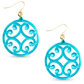 ZENZII Circle Scroll Acrylic Resin Earrings for Women Girls Statement Teen Melamine Pattern Acetate Drop and Dangle Earring Fashion Jewelry (Neon Blue)