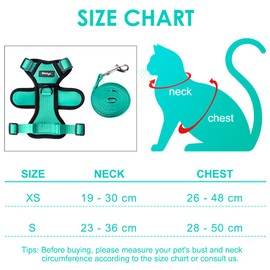 Cat Harness with Lead, Escape Proof Cat Lead Set, Adjustable, Soft Kitten Vest with Reflective Strips, Chest Harness for Small Kittens (Green, XS)