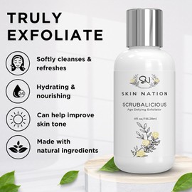 Exfoliating Face Scrub, Facial Wash - Made With Organic Natural Ingredients, Glycolic Acid, Jojoba Beads, Aloe Vera, Tea Tree, MSM, Effective Anti Aging Anti Wrinkle. Skin Nation by Michelle Stafford