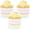 50 Pack Striped Paper Baking Cups, Pastel Rainbow Cupcake Wrappers