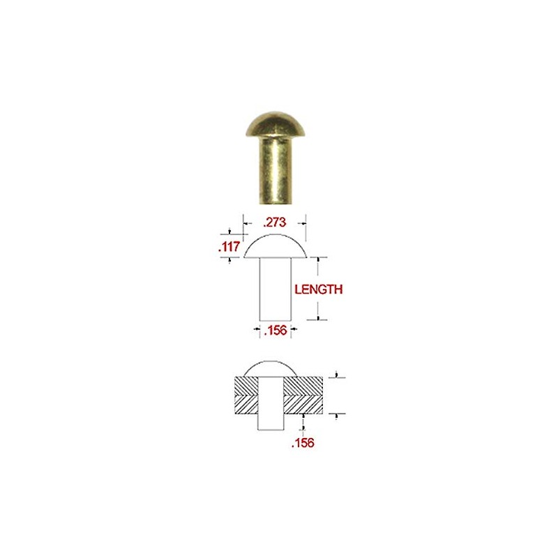 5/32" X 5/8" Solid Brass Round Head Rivet, .279 Head