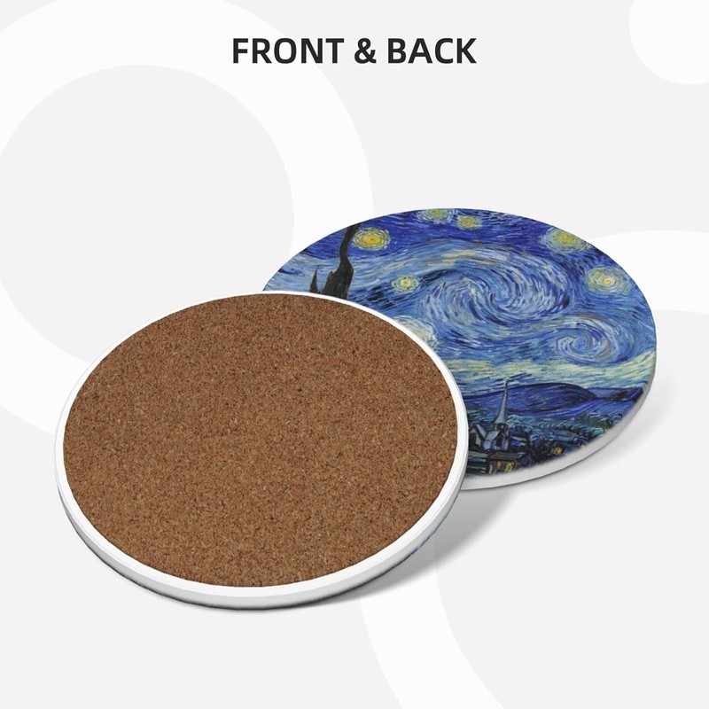 Absorbent Ceramic Coasters for Drinks with Cork Base Art Coasters
