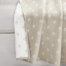 Lush Decor, Neutral Hygge Kantha Pick Stitch Yarn Dyed Cotton Jacquard Throw Blanket 60" x 50"