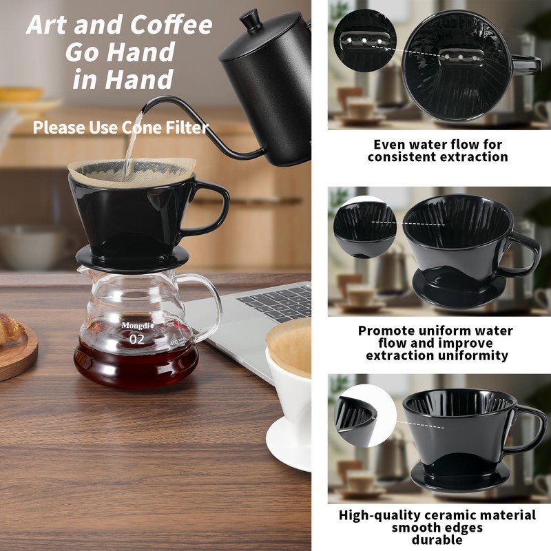 Mongdio Pour Over Coffee Maker, Ceramic Pour Over Dripper, Coffee