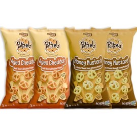 Unique Snacks Puffzels Variety Pack, Aged Cheddar and Honey Mustard, 2 Bags of Each, Gluten-Free Snacks, 4.8 Ounce Snack Bags, Pack of 4
