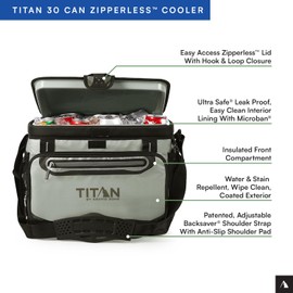 Titan by Arctic Zone 30 Can Zipperless Soft Cooler with HardBody Liner, Seagrass