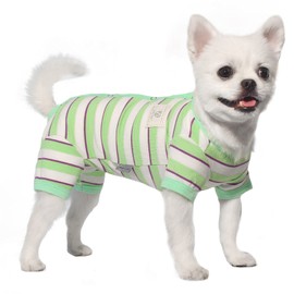 TONY HOBY Dog Shirt, For Spring and Summer, For Men & Women, Postoperative Clothes, 4 Legged Pajamas, Thin, Dog Loungewear, Bright, Striped Pattern, Indoor Use, Cotton Material, Easy to Put on and