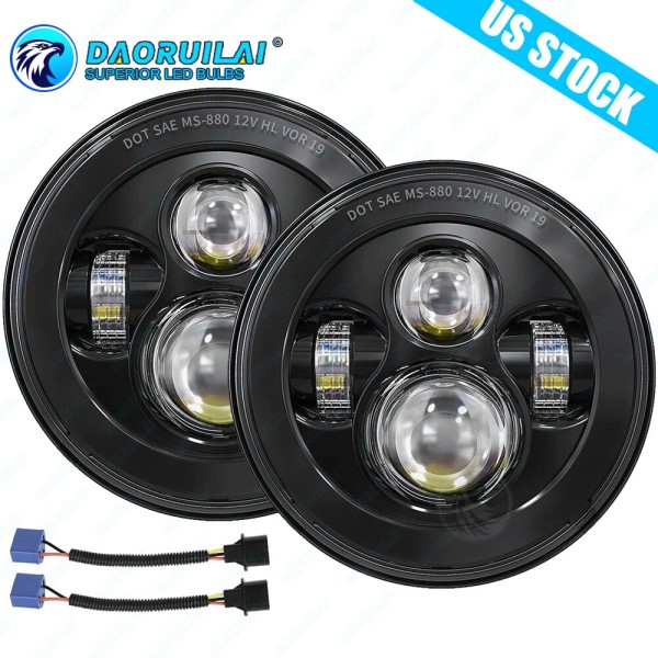 Unbranded 7'' Round LED Headlights High Low Beam for Jeep