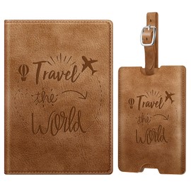 Fintie Passport Cover and Luggage Tag Set, Passport Vaccination Certificate Cover with RFID Blocking, Suitcase Tag with Address Tag, Name Plate for Travel Bag, Suitcase, Vintage dark brown, Basic