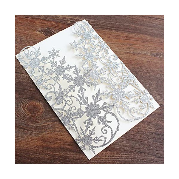Cylallen 50 Pack Glitter silver laser cut snowflake wedding invitation