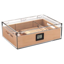 CASE ELEGANCE - Felix Tupperdor - Airtight Acrylic Humidor, Thick Removable Spanish Cedar Tray, Accurate Digital Hygrometer, Acrylic Divider, & Polish Cloth, Holds 35-45 Cigars