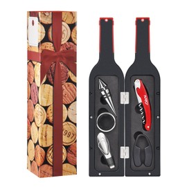 Wine Bottle Accessories Gift Set - Wine Opener Kit Corkscrew Screwpull, Stopper, Aerator Pourer, Foil Cutter, Drip Ring with Drink Stickers by Kato, Great Christmas Gifts, Red