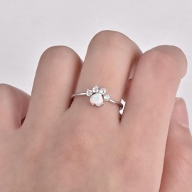 IMINI Beautiful CZ Pet Paw Print Stacking Rings Fashion Love Heart Opal Puppy Dog Cat Statement Ring Crystal Animal Promise Eternity Engagement Ring Tail Finger Band Jewellery Gifts for, Metal, Opal
