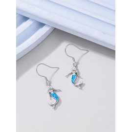Wildari Mermaid Earrings for Women with Blue Opal Cute Ocean Beach Dangle Drop Earrings for Women Summer Beach Jewelry Gifts