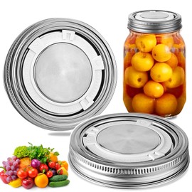 Palksky Wide Mouth Mason Jar Lids Stainless Steel with Rings, 2PCS Reusable Timer Cap Metal Canning Lids Leak Proof