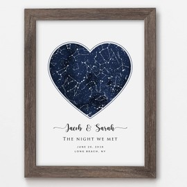 Custom Heart Shape Star Map Print, Unframed Navy Blue Watercolor Texture Constellation Sky Map, Wedding Anniversary Birthday Gift For Him Her Husband Wife Mom Dad, Valentine's Day Gift (One Heart)