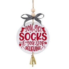 FESTWIND Funny White Elephant Gifts, Wooden Family Christmas Ornament with Bell and Black White Buffalo Check Bow, Funny Christmas Ornaments for Christmas Tree, Gag Gifts for Christmas Exchange