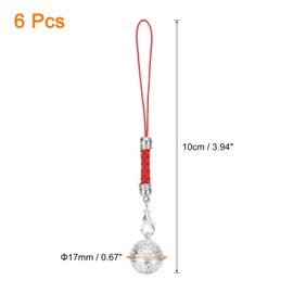 sourcing map 6 Pcs Cellphone Strap Pendant, 10cm/3.94inch Jingle Bells Cellphone Hanging Bells Keychains Lanyards Wrist Strap Decor for DIY Crafts, Backpack, Camera Purse, Red/Silver