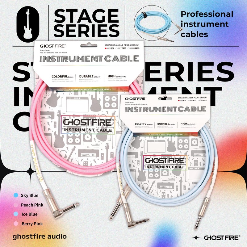 GHOSTFIRE 10FT 1/4 Inch Right Angle Instrument Cable High Performance