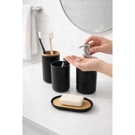 Juego De Accesorios De Bao, Accesorios para Bano Kit De Accesorios para Bao, Juego De Bao Elegante Moderno Dispensador De Jabn Jabonera Vaso Multiusos Porta Cepillos Dental (Negro)