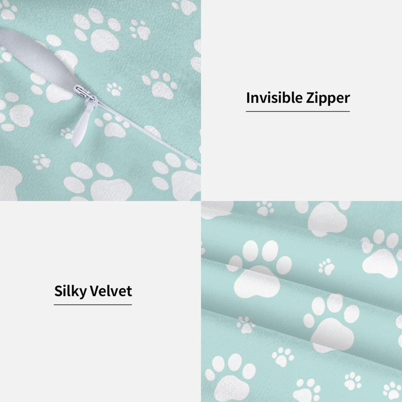 Cute Dog Paws Mint Green Throw Pillow Covers Set of