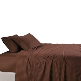 Royal Tradition Damask Striped 600-Thread-Count, 100-Percent Cotton Full 4PC Bed Sheets Set, Chocolate