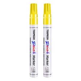 TOOMGGA Yellow Permanent Paint Pens Paint Markers - 2 Pack Oil Based Markers, Quick Drying and Waterproof Marker Pen, Car Tire, Metal, Rock Painting, Wood, Ceramic, Plastic, Canvas, Mugs, Medium Tip