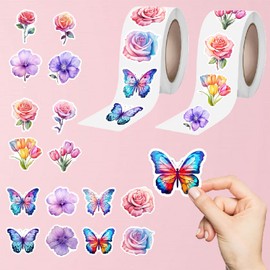1000 PCS Flower Butterfly Stickers Roll 16 Styles Colorful Summer Rose Floral Decals 3D Cute Tulip Roll Stickers for Parties Walls Scrapbooks Envelopes Giftwrap Decals Birthday and Greeting Cards