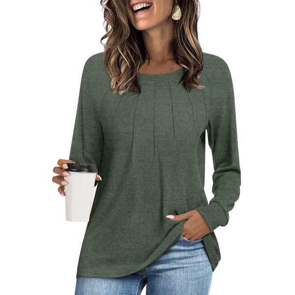 Addtoo Womens 2025 Fall Tunic Tops Casual Long Sleeve Pleated
