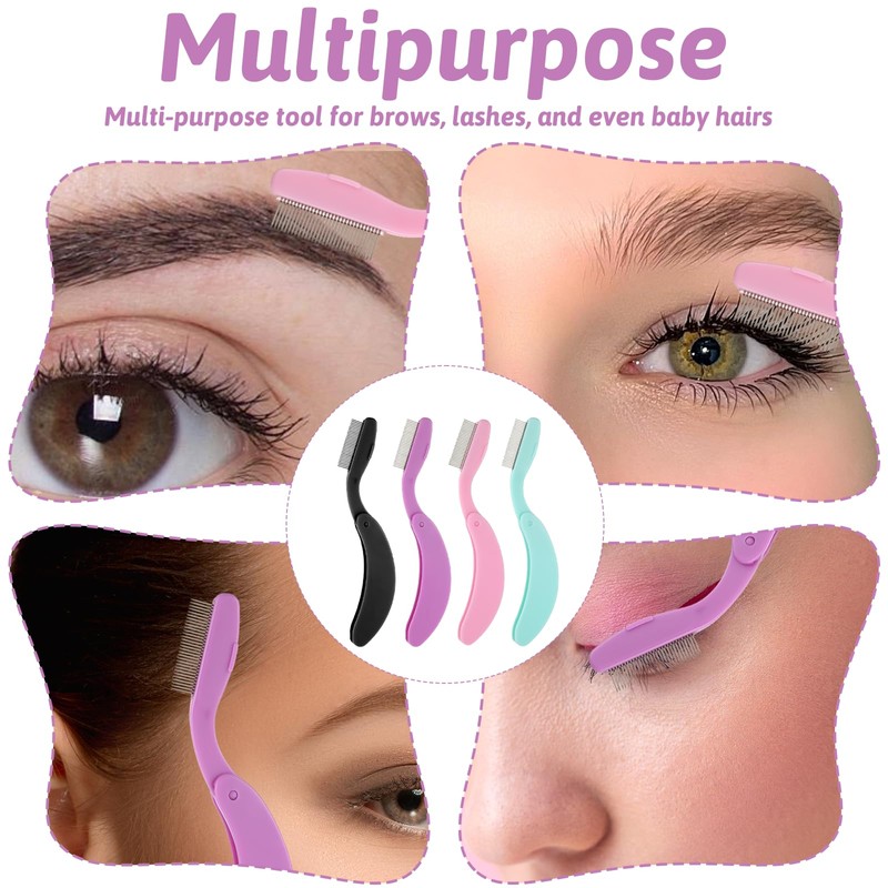 4 PCS Metal Foldable Eyelash Comb Eyebrow Mascara Applicator Eyelash