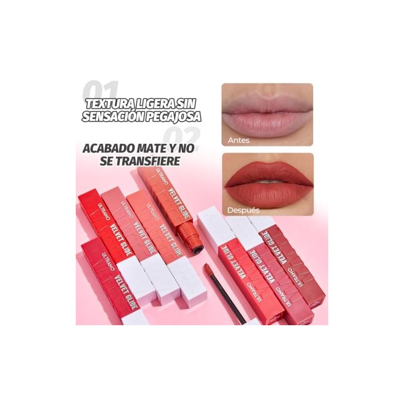 ULTRAMO Labial Líquido Mate Labial Matte Acabado Velvet 8 Colores