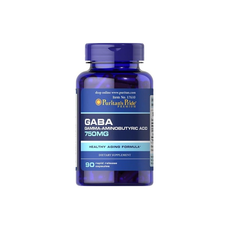 Puritans Pride Gaba Gamma Aminobutyric Acid 750 Mg Capsules, 90