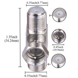 TUOLNK F Splitter 3 Way Connector F Male to Dual F Female, Triple T Connector T Shaped Adapter for TV Video Recorder Antenna F Connector Combiner