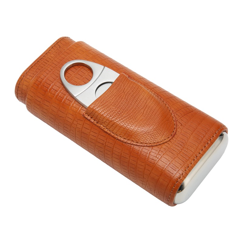 Cigar Case 3 Finger Cedar Wood Lining Portable Faux Leather