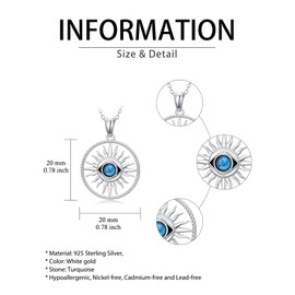YYB Evil Eye Necklace with Turquoise 925 Sterling Silver Mal de Ojo Sun Necklace Protection Pendant Jewelry Gift for Women Wife Girlfriend