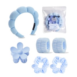 Spa-Stirnband zum Waschen des Gesichts, Armband-Set für Damen, Blasen-Hautpflege, Make-up, Schwamm, Frottee, gepolstert, geschwollenes Stirnband, Fliege, Haarband, niedlich, rutschfest, dick