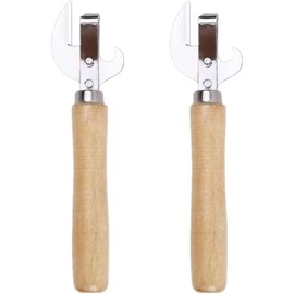 2 PCS Can Opener Vintage Can Opener Manual Can Opener Wooden Handle Bottle Opener Manual Side Cut Stainless Steel Traditional Stab Can & Tin Opener (Silvery, One Size)