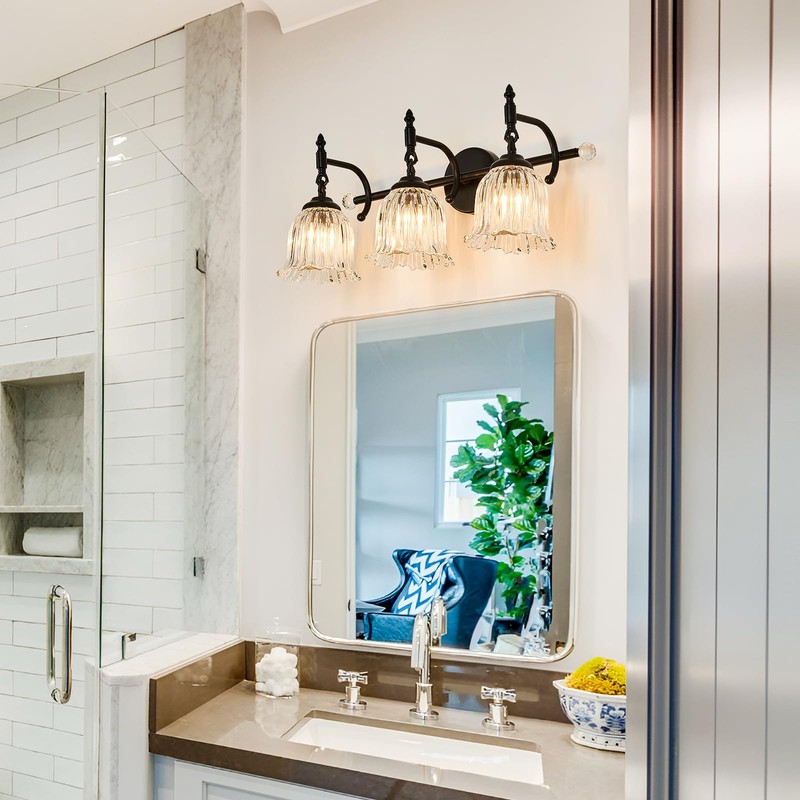 CVKASH 3-Light Bathroom Vanity Light Fixtures Over Mirror,Black Modern Vanity