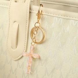 Angyape Cute Christian Cross Keychain for Women Purse Bag Charms Car Key Rings Accessories Flower Design Jesus Faith Gifts