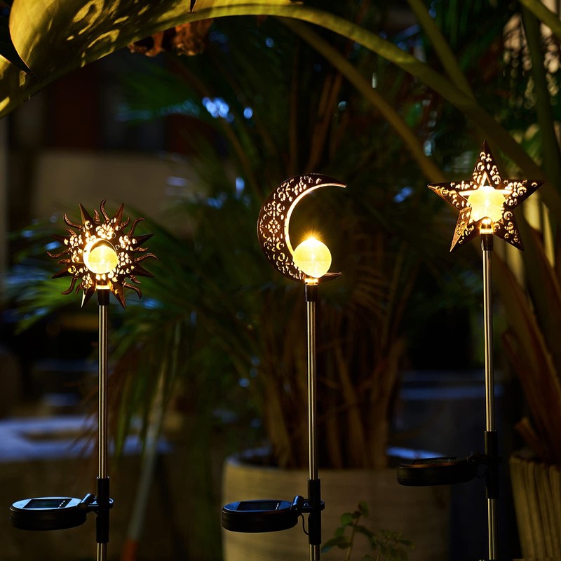 Tryme Solar Lights Outdoor Garden Decorations Sun Moon Star Stake