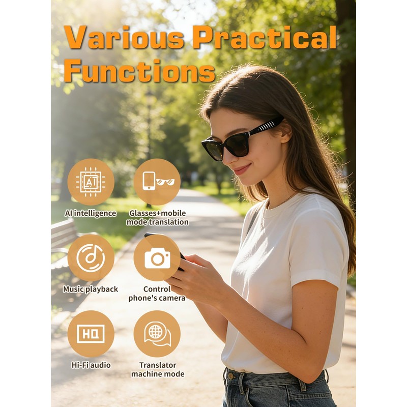 SIHUADON Smart Glasses Sunglasses for Men & Women, Bluetooth Open-Ear