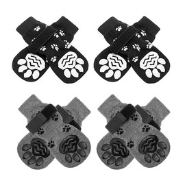 Double-Sided Non-Slip Dog Socks, 4 Pairs Dog Socks Anti-Slip Dog Shoes Paw Protection Summer Pet Paws Protection Traction Control Socks on Hardwood Floor, Black, L