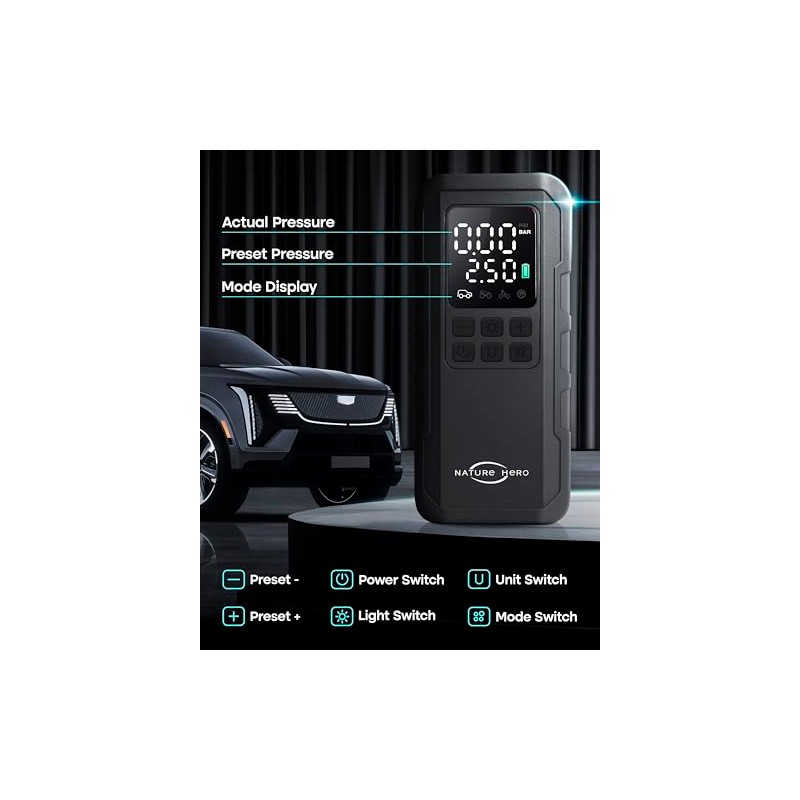 Nature Hero Portable Tire Inflator - 7500mAh Cordless Air Compressor