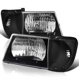 Spec-D Tuning Black Headlights+Corner Lamps Compatible with Ford Econoline Van E150 E250 E350 E540 1992-2006 L+R Pair Assembly
