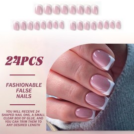 24Pcs Milky White French Tip Press On Nails - Short Square Fake Nails With Jelly Stickers & Removable Glue - Reusable Acrylic Stick On Nail Set - Elegant False Nails For Women Girls Accessories