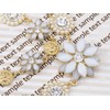Alilang Golden Tone White Flower Intricate Faux Pearl Rhinestone Accented