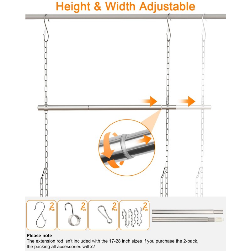 Hanging Closet Rod, Adjustable Width and Height Closet Rods Extender,