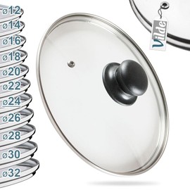 Vilde Glass lid with stainless steel ring for pot and pan, diameter (24 cm), 14, 16, 18, 20, 22, 24, 26, 28, 30 cm, 200 °C heat-resistant glass, pan lid, universal lid
