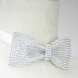 White Rhinestones bow tie | White Crystal bow tie for men| Silver Glitter bow tie | White Silver Sparkle Formal Pre-tie bow tie (Bow 1 layer White)